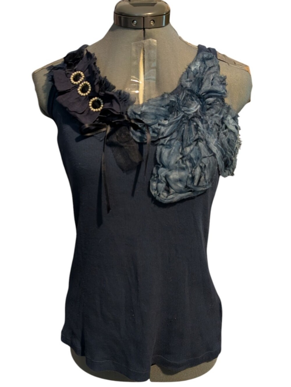 Le Ragazze Di Saint Barth Embellished Blue Sleeveless Cotton Top Size L Italy